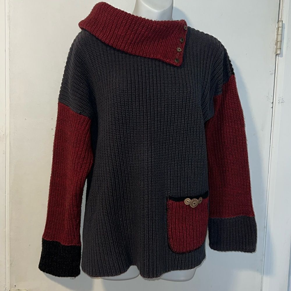 MARGARET WINTERS Cowl Neck Color Block Knit Double-Sided Sweater-S